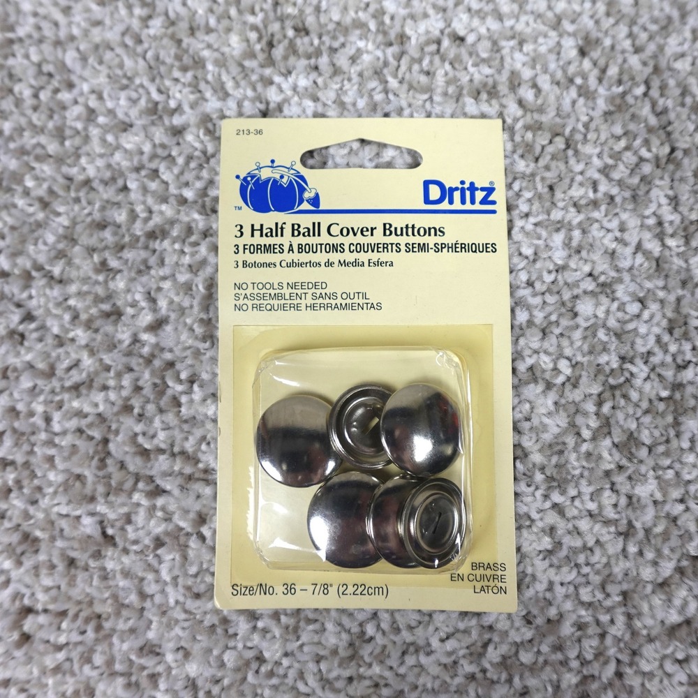 Dritz 3 Half Ball Cover Buttons Size 36 7/8 inch 2.22cm Brass 213-36